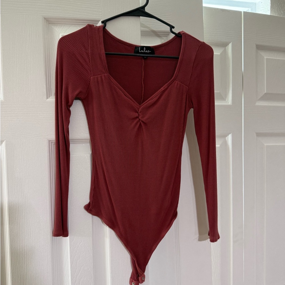 Lulu's Burgundy Long Sleeve Bodysuit